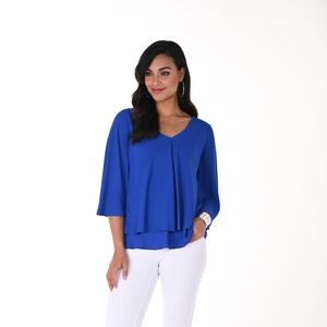 FRANK LYMAN 3/4 Sleeve Layered Top in Blue Size 4